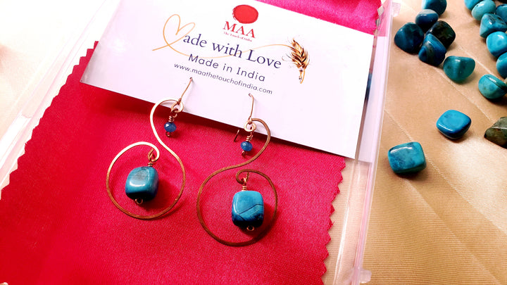 Handmade Copper wire-wrapped Natural Stone earrings from Durga Collection