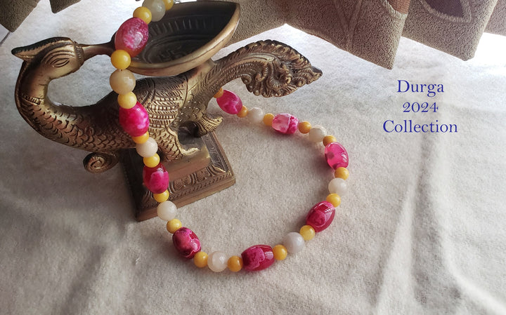 Rose Stone Choker with Yellow White Stones