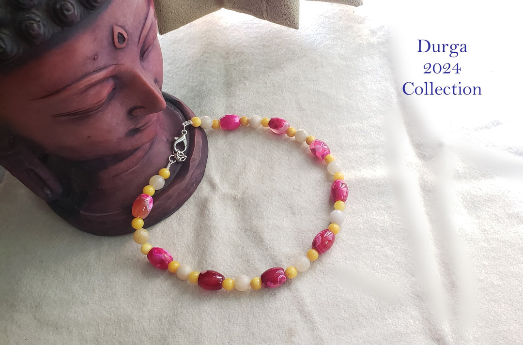 Rose Stone Choker with Yellow White Stones