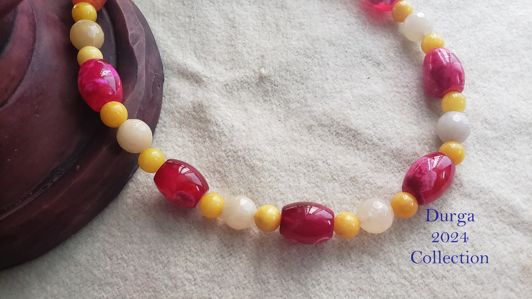 Rose Stone Choker with Yellow White Stones