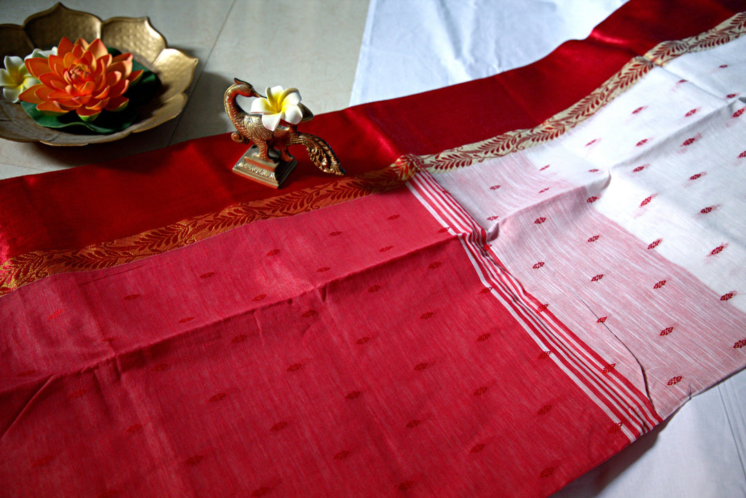 Red Border White Saree