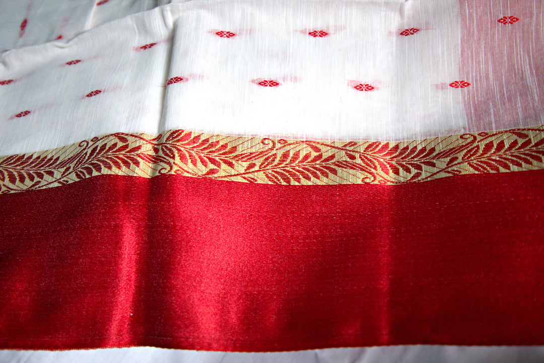 Red Border White Saree