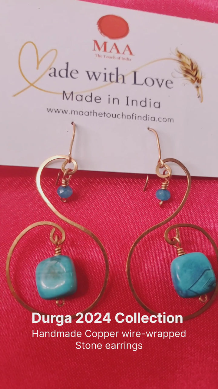 Handmade Copper wire-wrapped Natural Stone earrings from Durga Collection